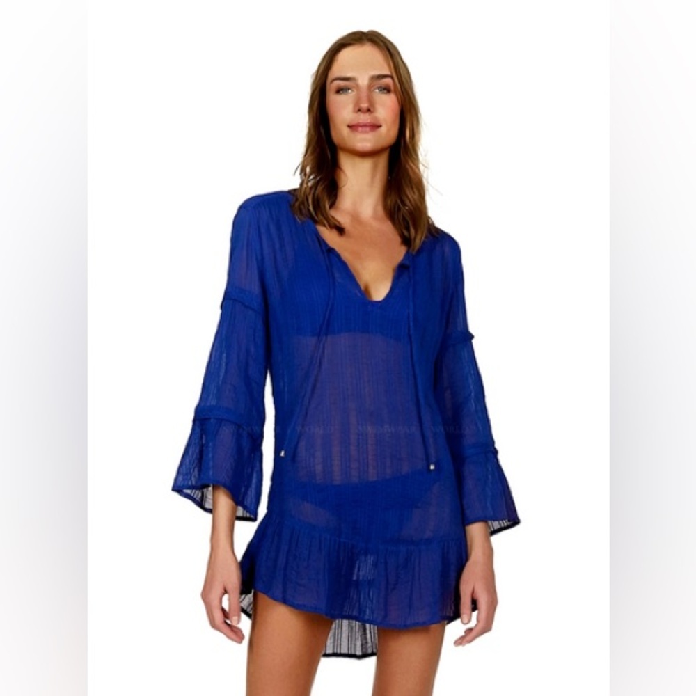 NWT Vix Paula Hermanny Klein Cobalt Blue Ruffle Tunic Swim Coverup M